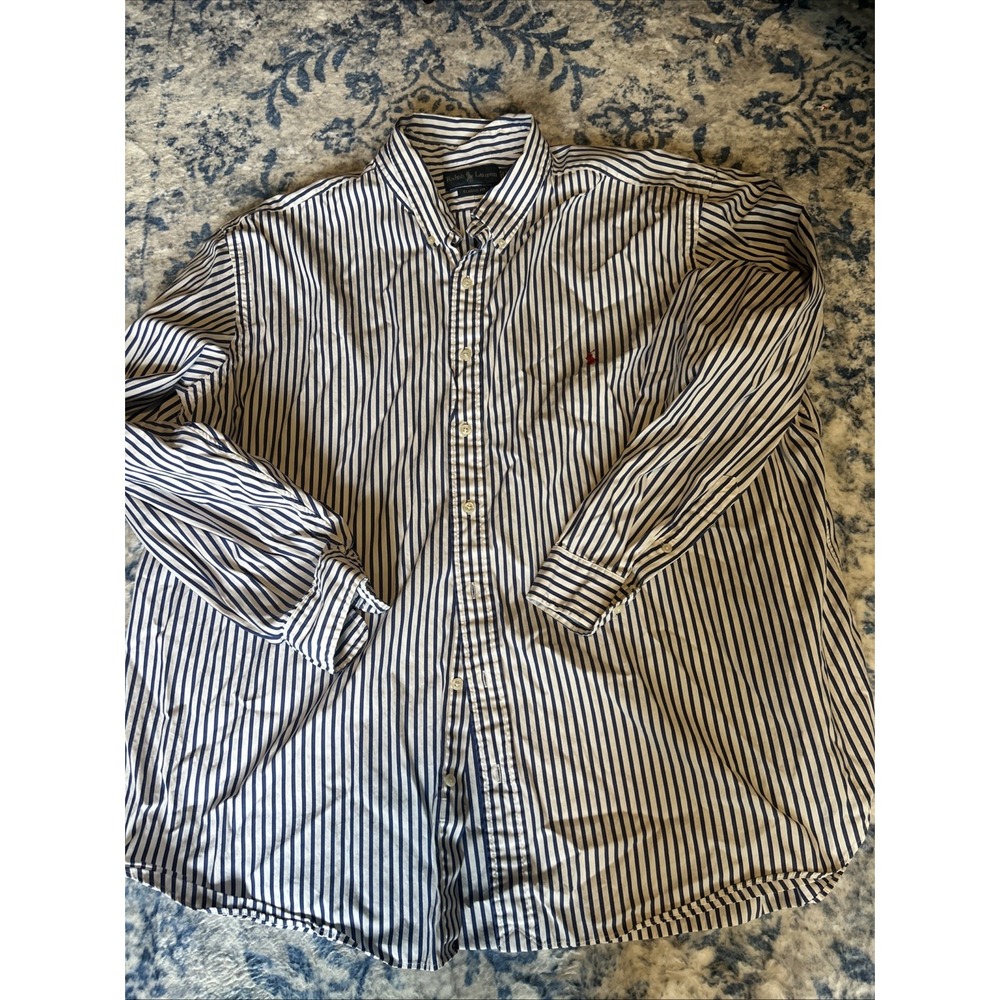 Ralph Lauren VTG L/S Button Down Shirt Mens 3XB Blue white Striped Classic Fit